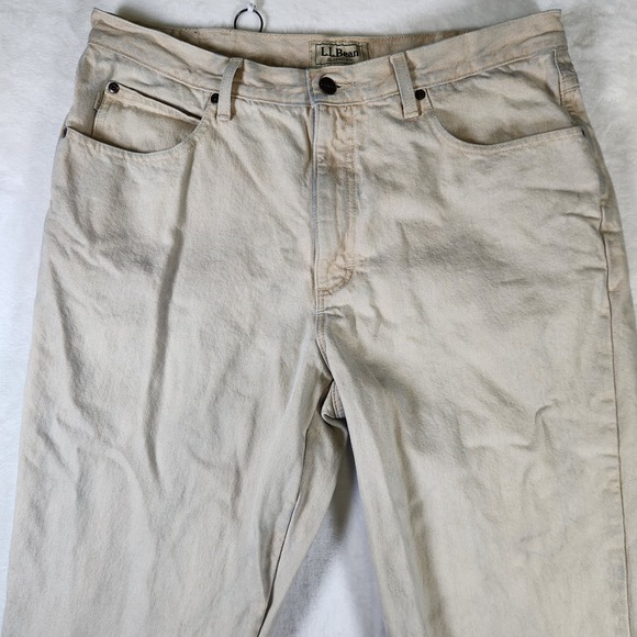 L.L. Bean Flannel Lined Jeans Men's 36x30 Beige Denim Workwear - Picture 2 of 8